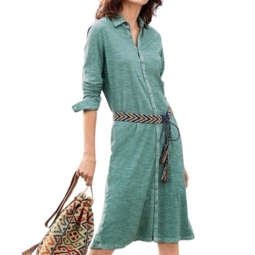Peruvian Connection Lagos Green Cotton Long‎ Sleeve Shirt Dress